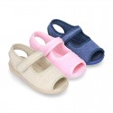 Terry cloth Home shoes SANDAL style with velcro strap.