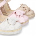 Metal canvas espadrille shoes with BOW design.