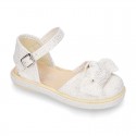 Metal canvas espadrille shoes with BOW design.