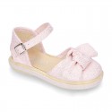 Metal canvas espadrille shoes with BOW design.