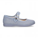 New LINEN canvas Mary Jane shoes with Japanese buckle fastening.