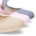 New LINEN canvas Mary Jane shoes with Japanese buckle fastening.