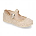 New LINEN canvas Mary Jane shoes with Japanese buckle fastening.