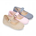 New LINEN canvas Mary Jane shoes with Japanese buckle fastening.