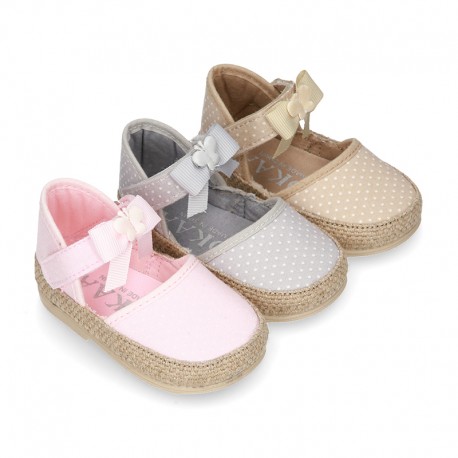 LITTLE POLKA COTTON canvas baby espadrille shoes with BUTTERFLY design and velcro strap.