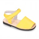 EXTRA SOFT nappa leather kids Menorquina sandals with flexible outsole and hook and loop strap.