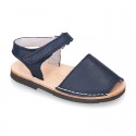 EXTRA SOFT nappa leather kids Menorquina sandals with flexible outsole and hook and loop strap.