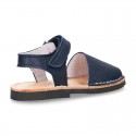 EXTRA SOFT nappa leather kids Menorquina sandals with flexible outsole and hook and loop strap.