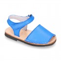 EXTRA SOFT nappa leather kids Menorquina sandals with flexible outsole and hook and loop strap.