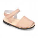 EXTRA SOFT nappa leather kids Menorquina sandals with flexible outsole and hook and loop strap.