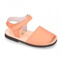 EXTRA SOFT nappa leather kids Menorquina sandals with flexible outsole and hook and loop strap.