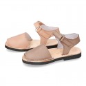 EXTRA SOFT nappa leather kids Menorquina sandals with flexible outsole and hook and loop strap.