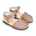 EXTRA SOFT nappa leather kids Menorquina sandals with flexible outsole and hook and loop strap.