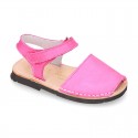 EXTRA SOFT nappa leather kids Menorquina sandals with flexible outsole and hook and loop strap.