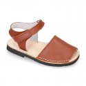 EXTRA SOFT nappa leather kids Menorquina sandals with flexible outsole and hook and loop strap.