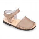 EXTRA SOFT nappa leather kids Menorquina sandals with flexible outsole and hook and loop strap.