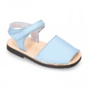 EXTRA SOFT leather kids Menorquina sandals with hook and loop strap in pastel colors.