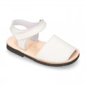 EXTRA SOFT leather kids Menorquina sandals with hook and loop strap in pastel colors.