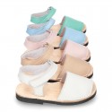 EXTRA SOFT leather kids Menorquina sandals with hook and loop strap in pastel colors.