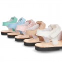 EXTRA SOFT leather kids Menorquina sandals with hook and loop strap in pastel colors.