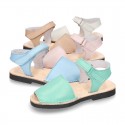 EXTRA SOFT leather kids Menorquina sandals with hook and loop strap in pastel colors.