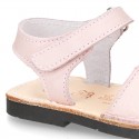 EXTRA SOFT leather kids Menorquina sandals with hook and loop strap in pastel colors.