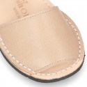 EXTRA SOFT leather kids Menorquina sandals with hook and loop strap in pastel colors.