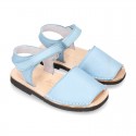 EXTRA SOFT leather kids Menorquina sandals with hook and loop strap in pastel colors.