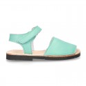 EXTRA SOFT leather kids Menorquina sandals with hook and loop strap in pastel colors.