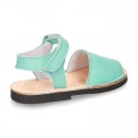 EXTRA SOFT leather kids Menorquina sandals with hook and loop strap in pastel colors.