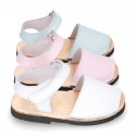 SOFT leather Menorquina sandals with hook and loop strap.