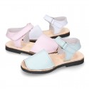 SOFT leather Menorquina sandals with hook and loop strap.