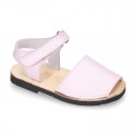 SOFT leather Menorquina sandals with hook and loop strap.