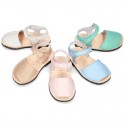 EXTRA SOFT leather kids Menorquina sandals with hook and loop strap in pastel colors.