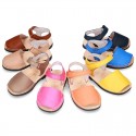 EXTRA SOFT nappa leather kids Menorquina sandals with flexible outsole and hook and loop strap.