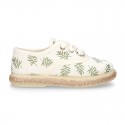 LEAVES print design Cotton canvas Bamba shoes espadrille style.