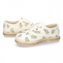 LEAVES print design Cotton canvas Bamba shoes espadrille style.