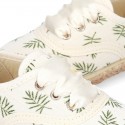 LEAVES print design Cotton canvas Bamba shoes espadrille style.