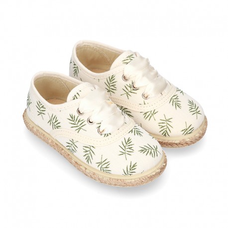 LEAVES print design Cotton canvas Bamba shoes espadrille style.