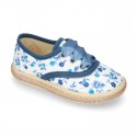 FLOWERS print design Cotton canvas Bamba shoes espadrille style.