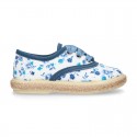 FLOWERS print design Cotton canvas Bamba shoes espadrille style.