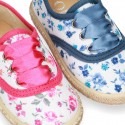 FLOWERS print design Cotton canvas Bamba shoes espadrille style.