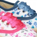 FLOWERS print design Cotton canvas Bamba shoes espadrille style.
