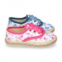 FLOWERS print design Cotton canvas Bamba shoes espadrille style.