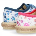 FLOWERS print design Cotton canvas Bamba shoes espadrille style.