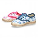 FLOWERS print design Cotton canvas Bamba shoes espadrille style.