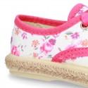 FLOWERS print design Cotton canvas Bamba shoes espadrille style.