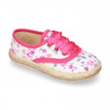 FLOWERS print design Cotton canvas Bamba shoes espadrille style.