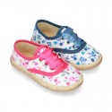 FLOWERS print design Cotton canvas Bamba shoes espadrille style.