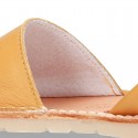 Exrtra Soft nappa leather Menorquina sandals with rear strap in MUSTARD color.